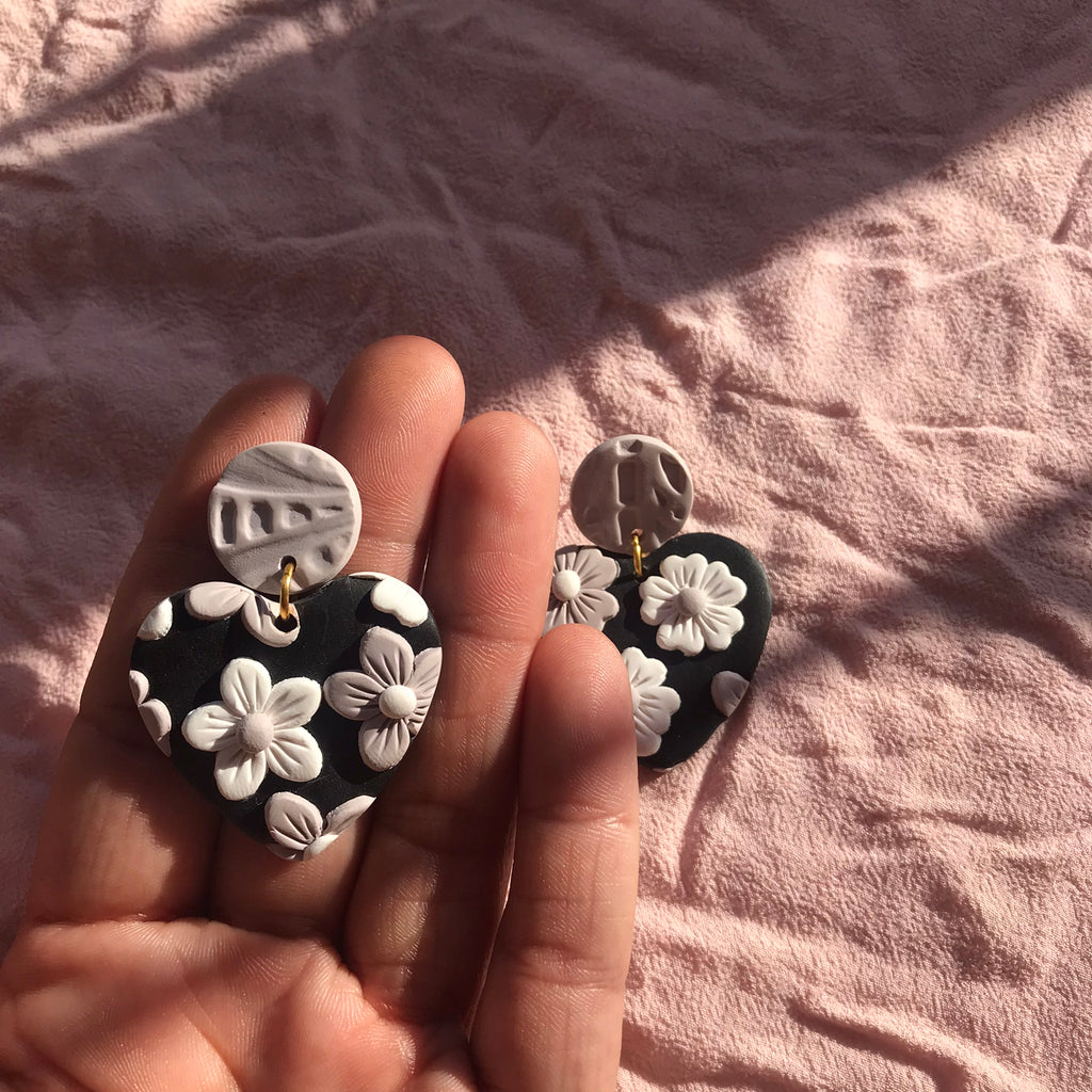Pressed Petal Heart Earrings