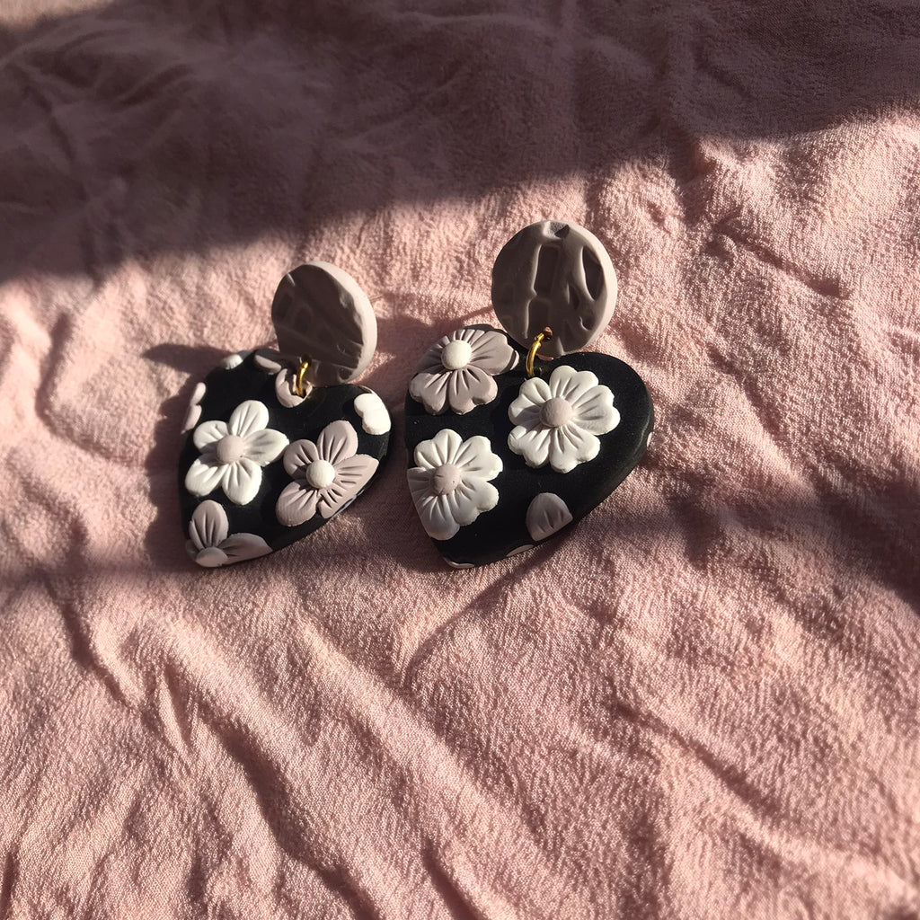 Pressed Petal Heart Earrings